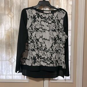 Black marble print chiffon blouse